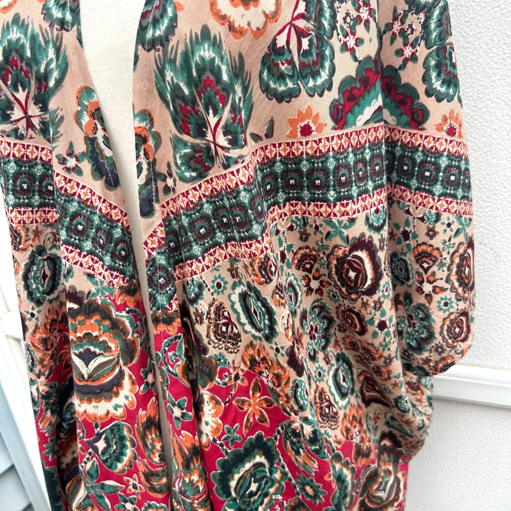 Angie Kimono Top Women S Open Front Multi Colorful Cover Up Boho Festival Artsy - Picture 6 of 12